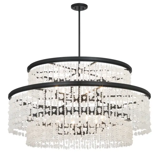 This stunning 12-light chandelier combines contemporary design with luxurious crystal detailing. The 48-inch width and dramatic quartz crystal beads create spectacular light refraction, while the Sand Coal Black finish adds modern sophistication.