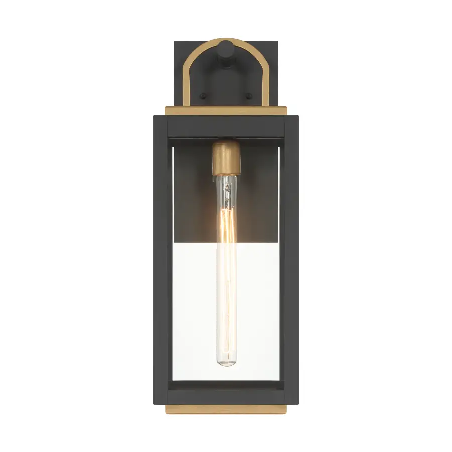 Fenmark 21.25" Dark Matte Black and Legacy Brass Outdoor Wall Lantern - Image 2