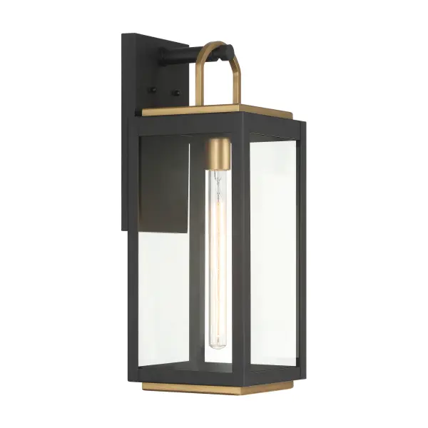 Fenmark 21.25" Dark Matte Black and Legacy Brass Outdoor Wall Lantern - Image 5
