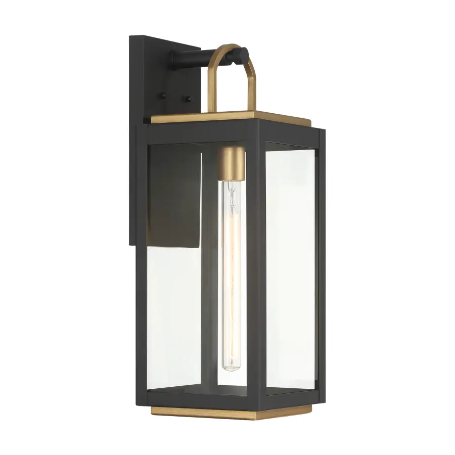 Fenmark 21.25" Dark Matte Black and Legacy Brass Outdoor Wall Lantern - Image 5