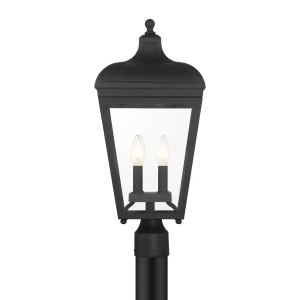 The Marquee 4-Light Post Mount combines contemporary aluminum construction with traditional candelabra styling. Its Sand Coal Black finish and glass sleeves create dramatic outdoor illumination for entryways and pathways. - alternate view