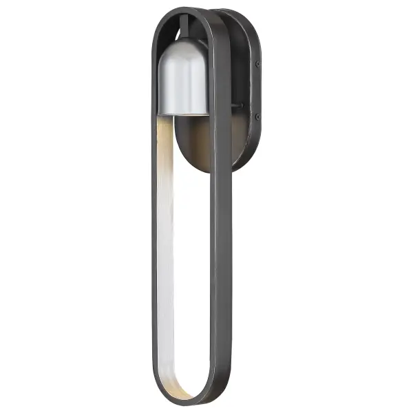 The Rocketa LED wall sconce combines energy-efficient lighting with sophisticated design. Its artisan black finish with silver accents creates visual interest while the compact 18-inch profile fits various outdoor spaces.
