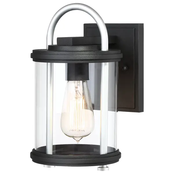 1 Light Wall Mount in Black with Silver Accent Finish with Clear Glass