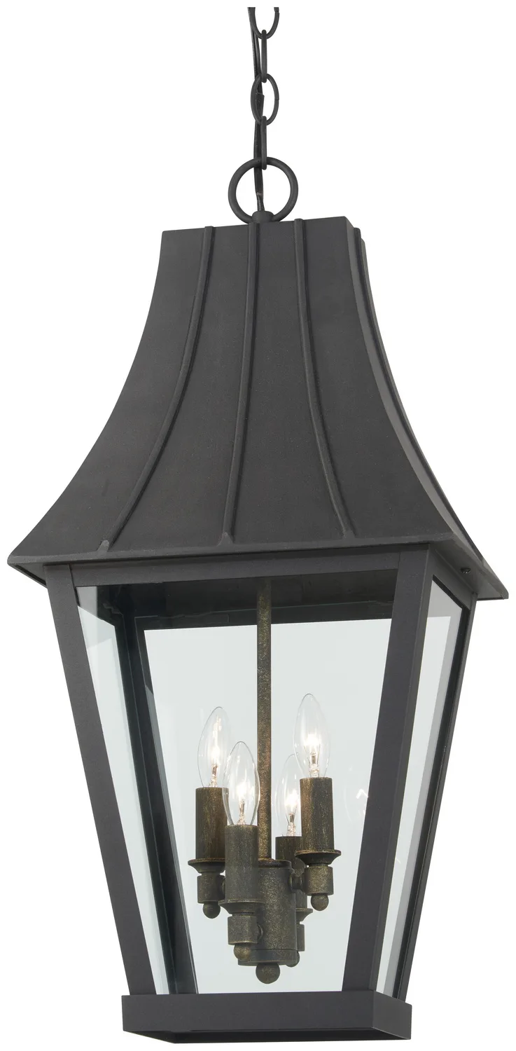 Chateau Grande Four Light Outdoor Hanging Lantern in Sand Coal w/Gold