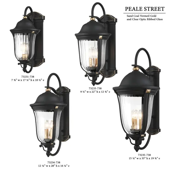 3 Light Wall Mount in Sand Coal and Vermeil Gold with Clear Ribbed Glass - alternate view