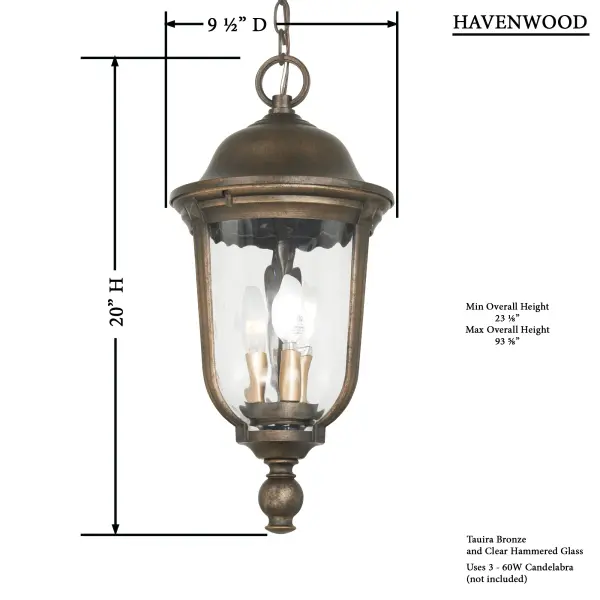 Havenwood 3-Light Chain Hung Lantern - Image 3