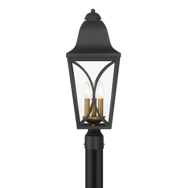 The Cardigan outdoor post mount combines traditional styling with a distinctive two-tone finish. Its 24-inch height and clear glass panels provide excellent illumination for pathways and entryways. - alternate view
