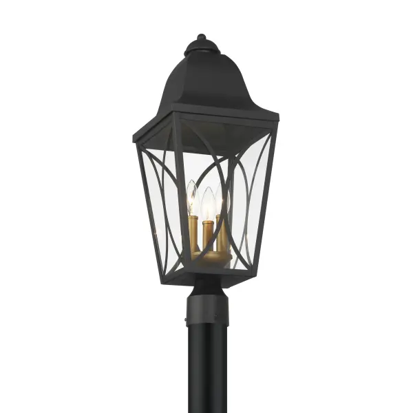 Cardigan 3-Light Outdoor Post Mount in Sand Coal Black & Olden Brass - Image 4