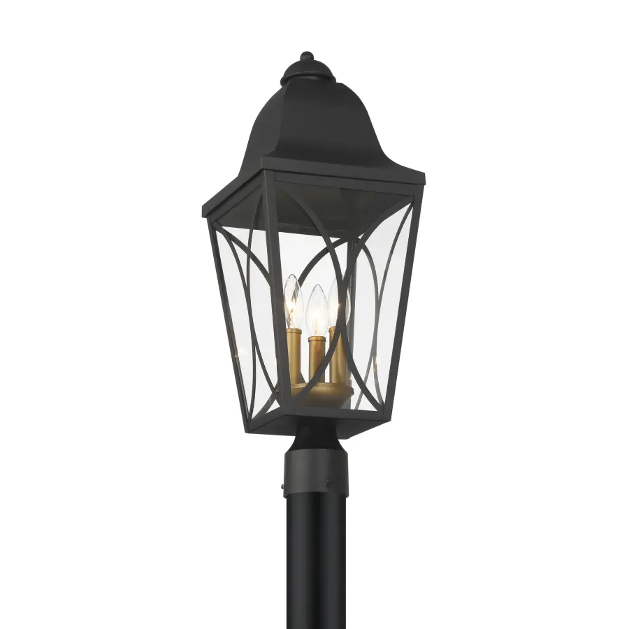 Cardigan 3-Light Outdoor Post Mount in Sand Coal Black & Olden Brass - Image 4