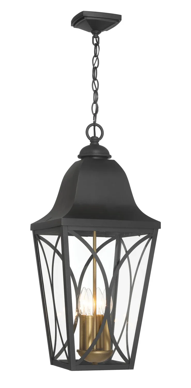 Cardigan Four Light Outdoor Pendant in Sand Coal Black & Olden Brass