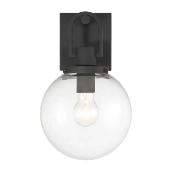 The Wenston wall sconce combines contemporary design with durable aluminum construction and a distinctive sand coal black finish. Its compact 8-inch width makes it ideal for smaller outdoor spaces while providing reliable illumination. - alternate view