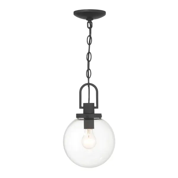 The Wenston pendant combines sleek aluminum construction with clear glass in a sand coal black finish. Its compact 8-inch width makes it ideal for smaller outdoor spaces while the 72-inch adjustable chain offers installation flexibility.