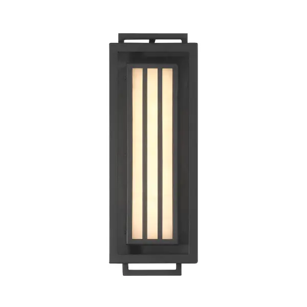 The Eastly outdoor wall sconce combines contemporary design with energy-efficient LED technology. Its sand coal black aluminum frame and alabaster shade create a sophisticated look while delivering 1602 lumens of warm light. - alternate view