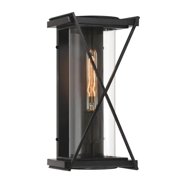The Rockhill outdoor wall sconce combines modern design with durable aluminum construction and a clear glass shade. Its dark matte black finish and 15.75" height make it ideal for contemporary exterior spaces.