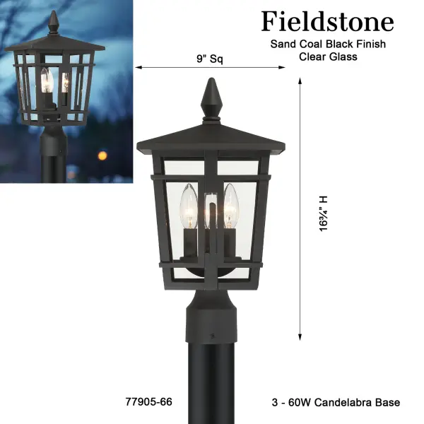 Fieldstone 9" Outdoor Post Mount Lantern - Image 3