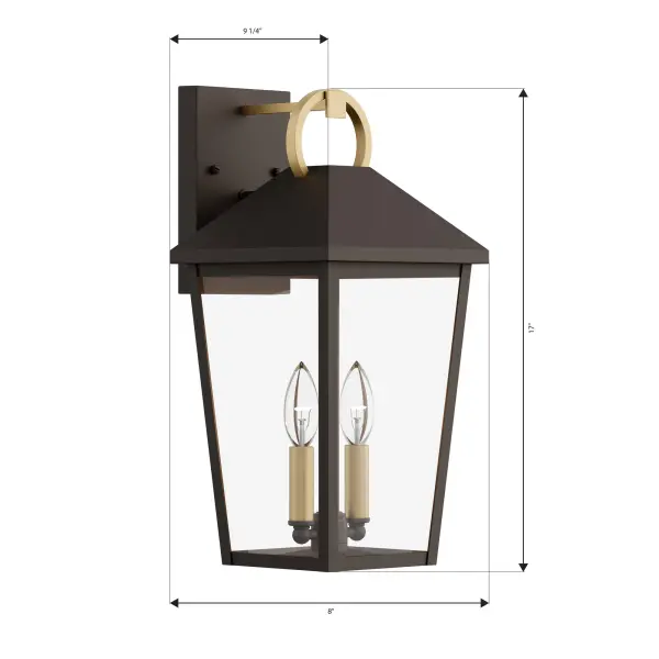 2-Light Outdoor Wall Lantern - Legacy Brass and Dark Bronze with Clear Glass - alternate view