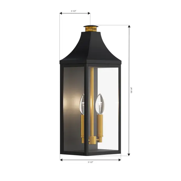 2-Light Outdoor Wall Lantern - Dark Matte Black and Legacy Brass with Clear Glass - alternate view