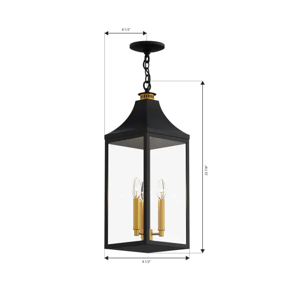 3-Light Outdoor Hanging Lantern - Dark Matte Black and Legacy Brass with Clear Glass - alternate view