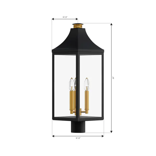 3-Light Outdoor Post Lantern - Dark Matte Black and Legacy Brass with Clear Glass - alternate view