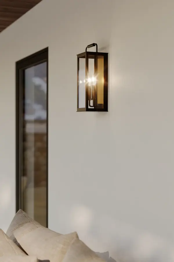 2-Light Outdoor Wall Sconce - Sand Coal Black and Legacy Brass with Clear Glass - alternate view