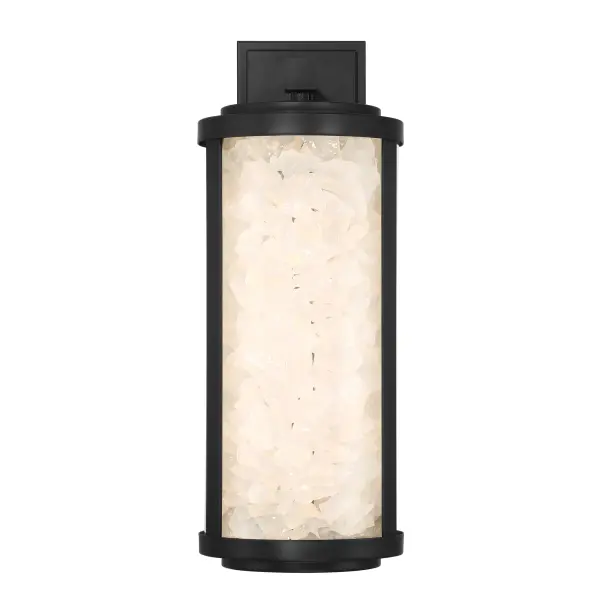 The Salt Creek LED wall sconce combines contemporary styling with exceptional outdoor performance. Its coal black finish and unique acrylic quartz rock shade create dramatic visual interest while delivering 1863 lumens of high-CRI light. - alternate view