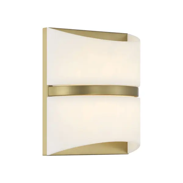 The Velaux LED wall sconce combines contemporary styling with warm soft brass finish and faux alabaster diffuser. Energy-efficient integrated LED delivers 1604 lumens with excellent 92 CRI for true color rendering.