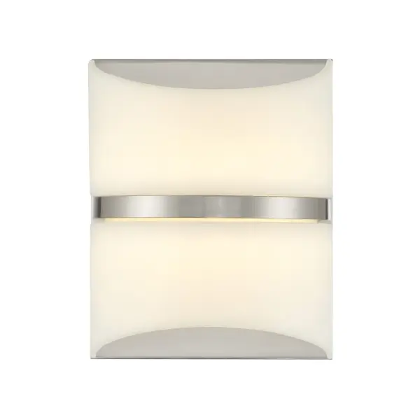The Velaux wall sconce combines brushed nickel sophistication with soft alabaster diffusion. High CRI LED technology delivers exceptional color rendering while the compact 10.5" profile fits beautifully in bathrooms and hallways. - alternate view