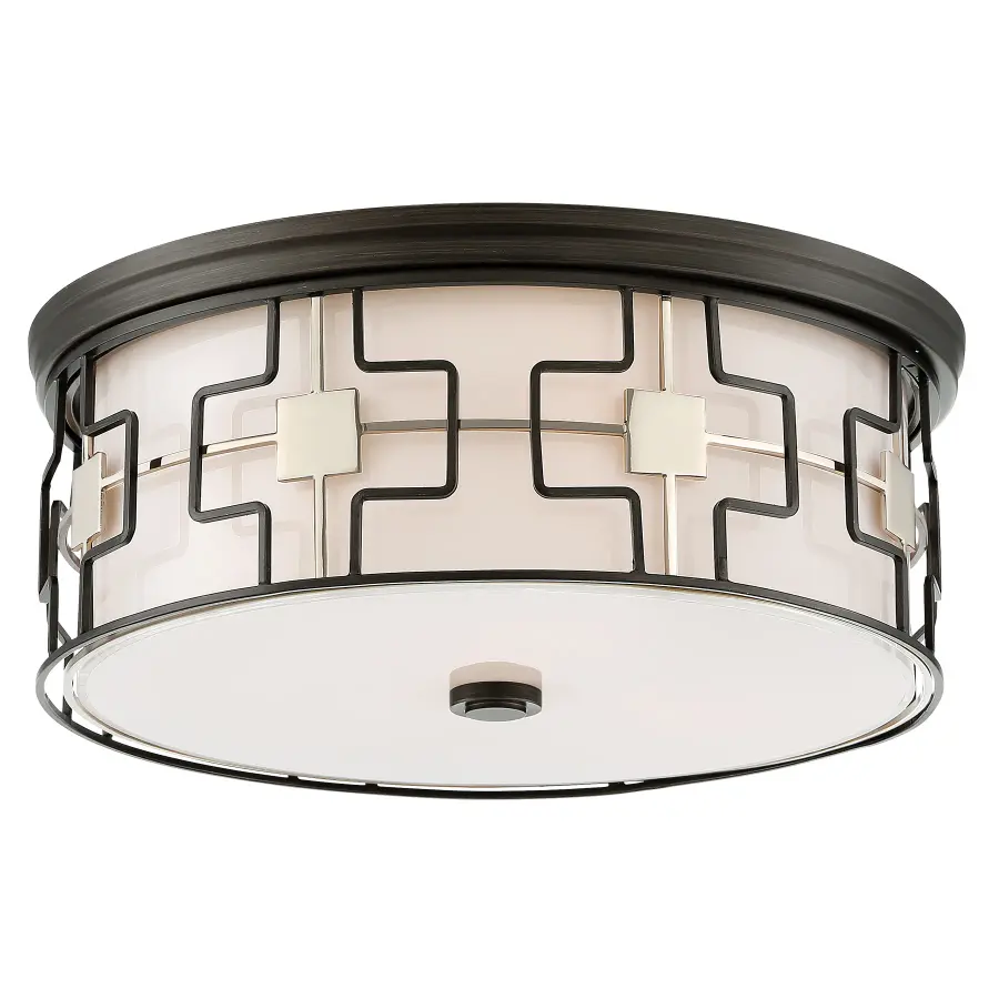 16" LED Decorative Flush Mount in Dark Gray with Polished Nickel
