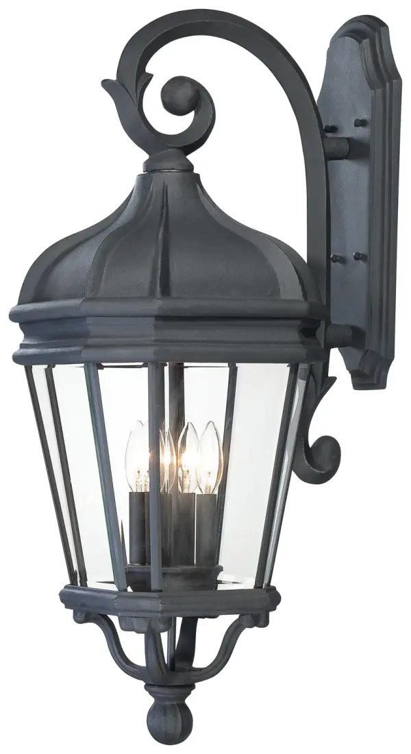 4 Light Wall Mount in Black Finish with Clear Beveled Glass
