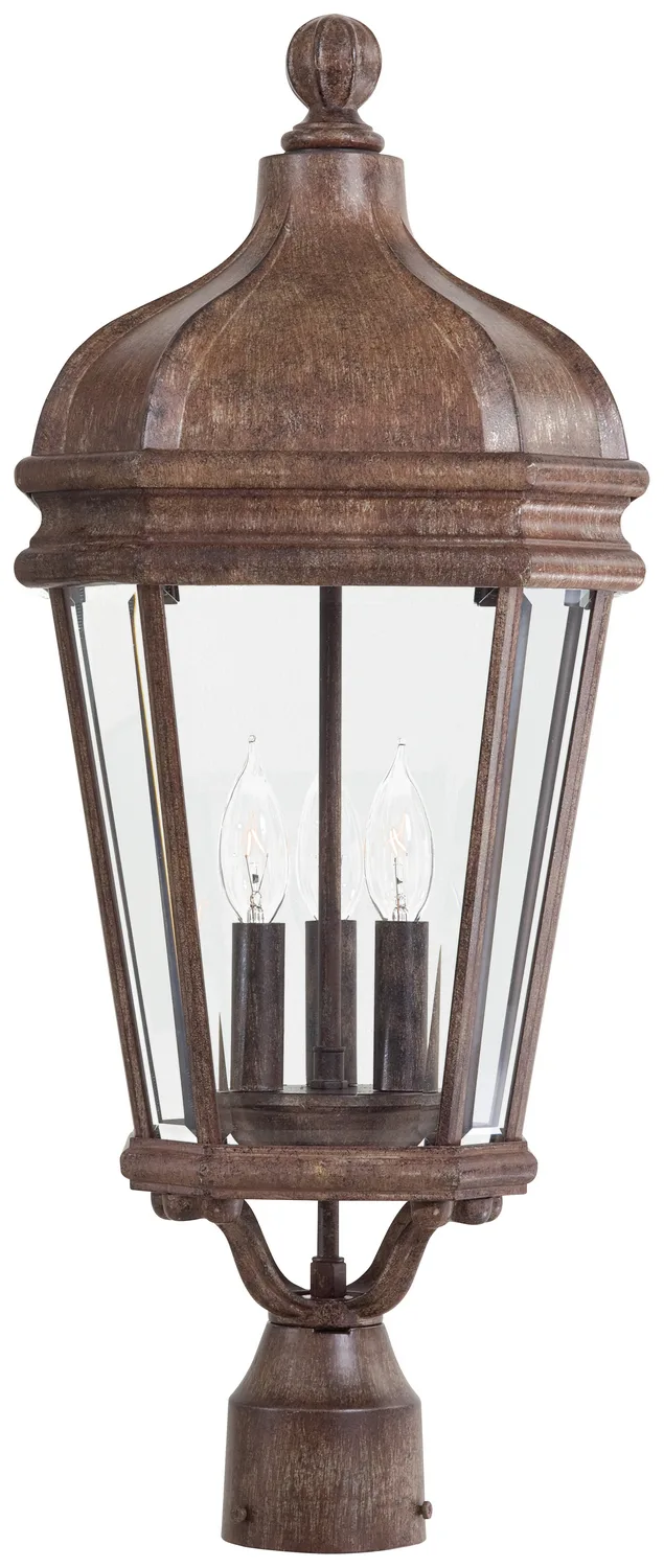 Harrison Three Light Post Mount in Vintage Rust