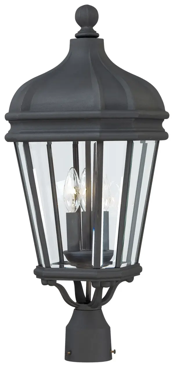 3 Light Post Mount in Sand Coal Finish with Clear Beveled Glass