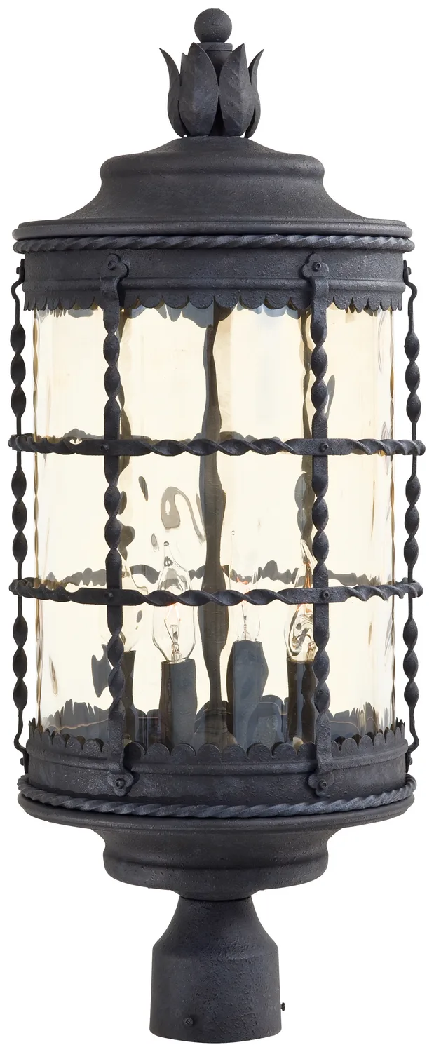 Mallorca Four Light Outdoor Post Lantern in Spanish Iron