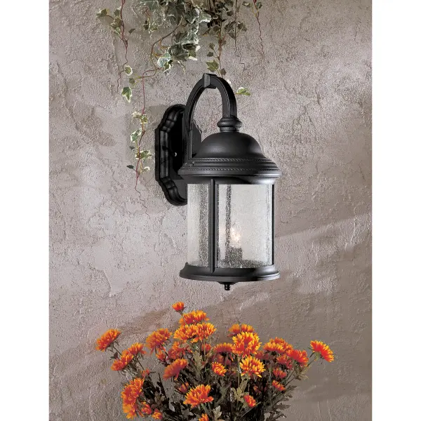 3 Light Wall Mount in Black Finish with Bent Seeded Glass - alternate view