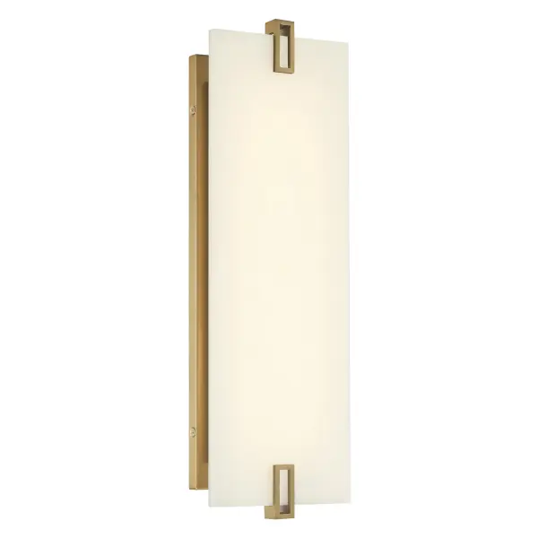 The Aizen wall sconce combines contemporary design with practical functionality. Its 19-inch vertical profile and soft brass finish create a sophisticated look, while the faux alabaster shade provides warm, diffused light. ADA-compliant and energy-efficient LED technology make it ideal for modern spaces.