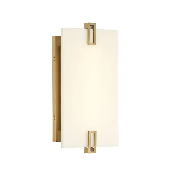 The Aizen wall sconce combines contemporary design with practical functionality. Its soft brass finish and faux alabaster shade create warm, diffused lighting perfect for intimate spaces. ADA-compliant design and high CRI make it ideal for bathrooms and hallways.