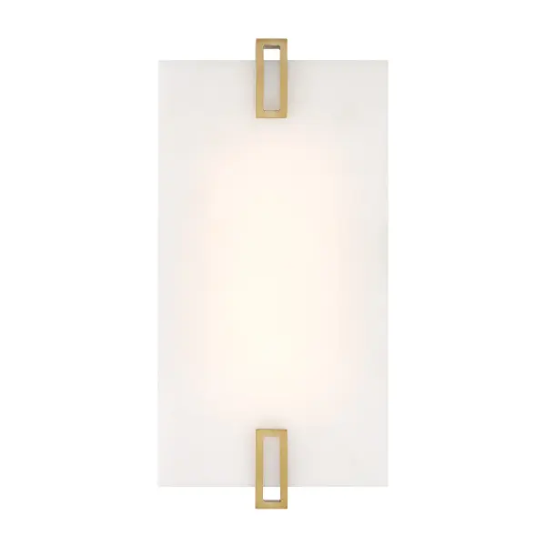 The Aizen wall sconce combines contemporary design with practical functionality. Its soft brass finish and faux alabaster shade create warm, diffused lighting perfect for intimate spaces. ADA-compliant design and high CRI make it ideal for bathrooms and hallways. - alternate view