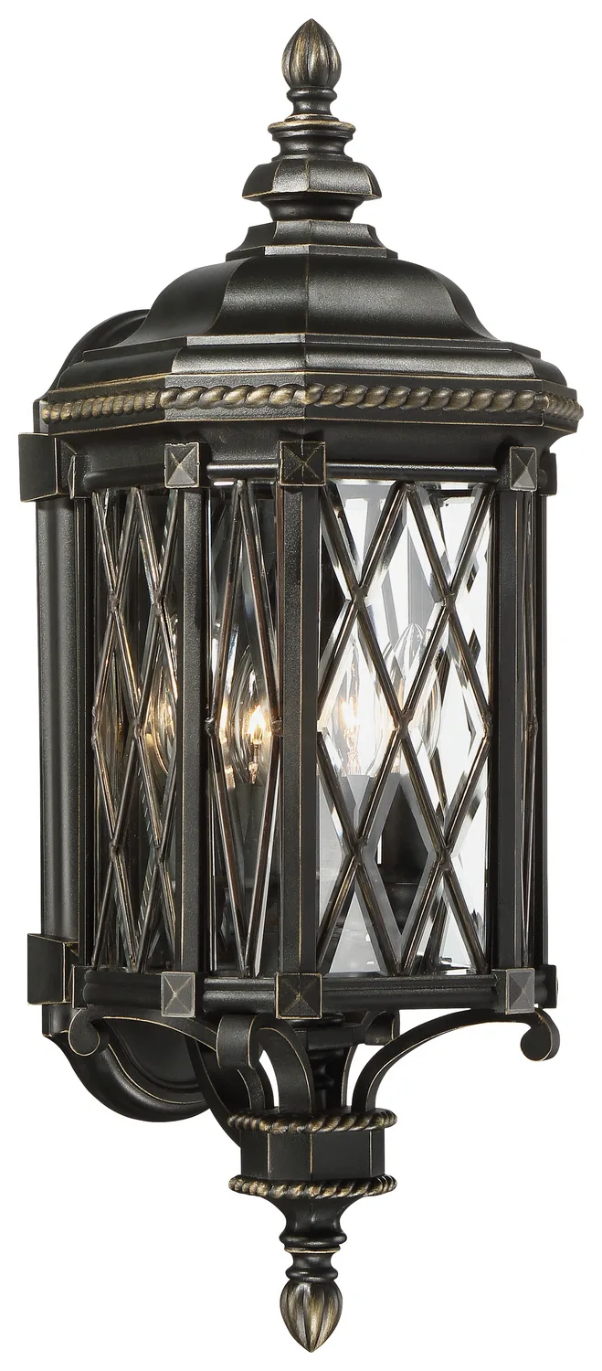 Bexley Manor Four Light Outdoor Wall Mount in Black w/Gold Highlights
