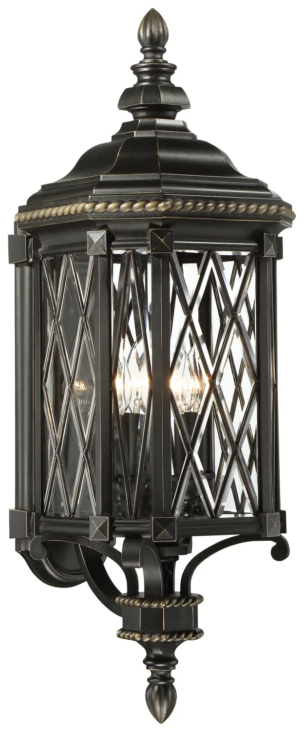Bexley Manor Four Light Outdoor Wall Mount in Black w/Gold Highlights