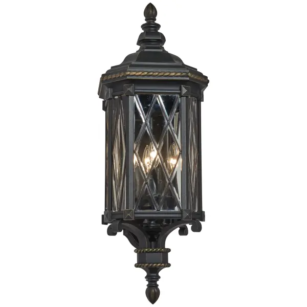4 Light Outdoor Wall Mount in Black With Gold Highlights and Clear Beveled Glass - alternate view