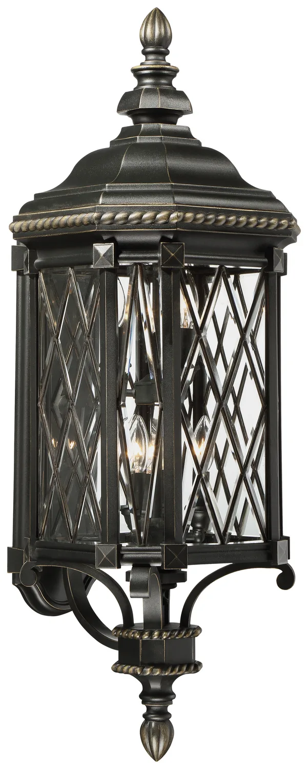 Bexley Manor Six Light Outdoor Wall Mount in Black w/Gold Highlights