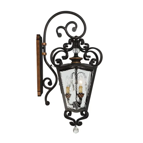 3 Light Outdoor Lantern in Terazza Villa Aged Patina with Gold Leaf Accents - alternate view