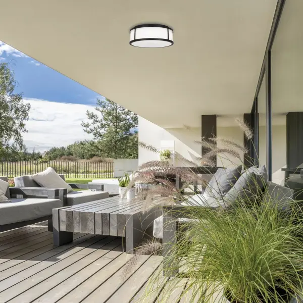 The Panel Round 14" combines timeless design with modern LED technology in a durable stainless-steel frame. Its wet rating makes it ideal for bathrooms, covered patios, and high-moisture areas. - alternate view