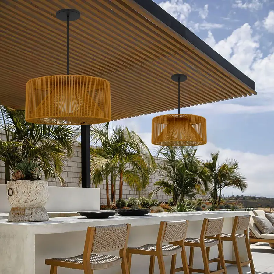 Key West 22" Woven Rattan LED Pendant - Image 2