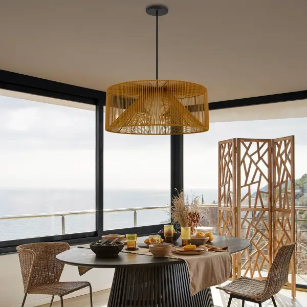 Key West 30" Woven Rattan LED Pendant - Image 7