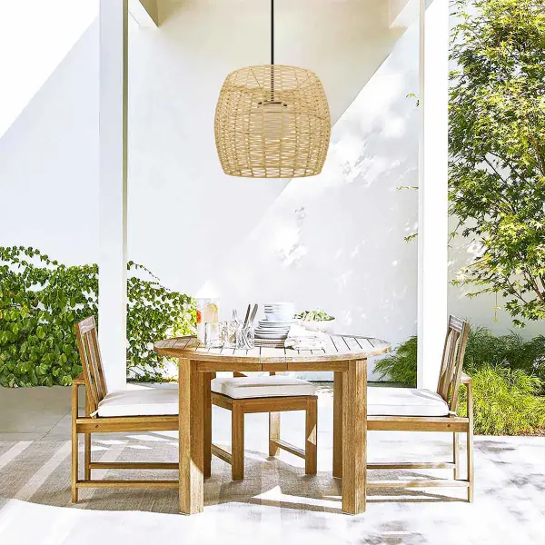 The Aruba 24" Pendant masterfully combines natural woven rattan with etched opal glass, creating a sophisticated fixture that transitions seamlessly between indoor and outdoor spaces. Its wet-rated construction and 5-CCT dimming capability make it exceptionally versatile. - alternate view
