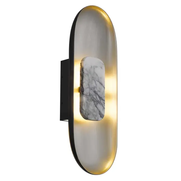 The Marilyn LED Sconce combines natural marble with brushed aluminum for a sophisticated contemporary look. ADA compliant and wet location rated, it offers 3-CCT dimmable control for versatile indoor and outdoor applications.