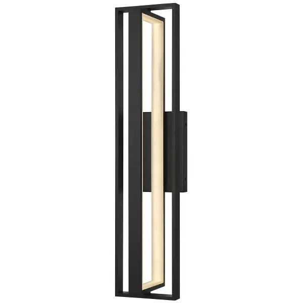 This striking 32.5" wall sconce combines modern geometric design with versatile wet-location performance. Perfect for making a statement in commercial lobbies or residential entryways with its bold intersecting rectangles.