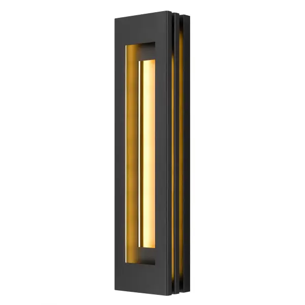 The Layer 30" Wall Sconce creates dramatic visual interest with overlapping illuminated panels that cast beautiful light and shadow patterns. Wet-rated for durability and featuring customizable 3-CCT lighting with dimming.