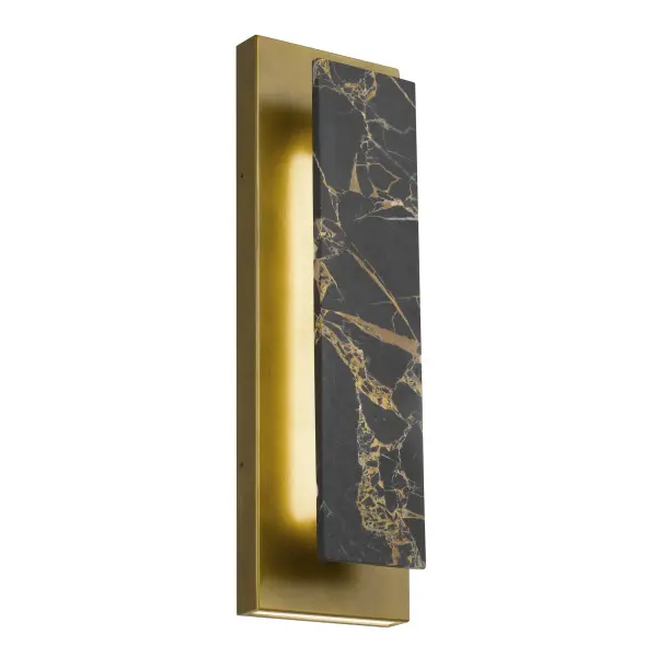 The Zoey combines natural black and gold marble with antique brass in a sophisticated backlit design. ADA compliant and wet-rated for versatile indoor-outdoor use, it offers 3-CCT customizable lighting with dimming for tailored ambiance.