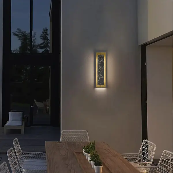 The Zoey combines natural black and gold marble with sophisticated backlit design for a stunning visual statement. ADA compliant and wet-rated for versatile indoor-outdoor use with customizable 3-CCT lighting. - alternate view